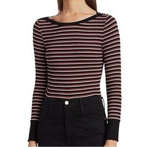 FRAME Ribbed Striped Boat Neck Top | Noir Multi | Size Medium